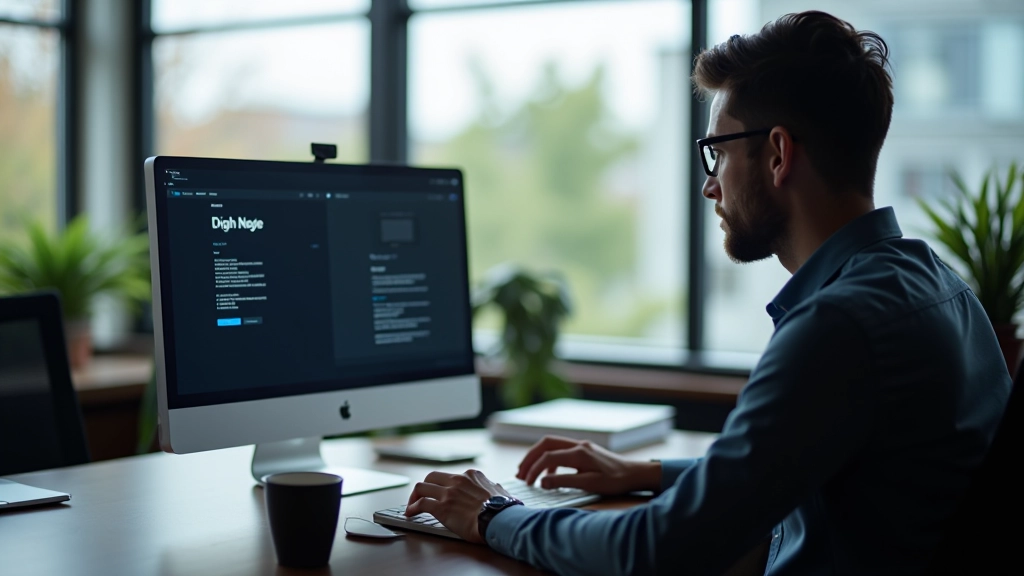 Designer arbeitet an Dual-Theme Farbsystem auf modernem Monitor mit dunklem und hellem Interface